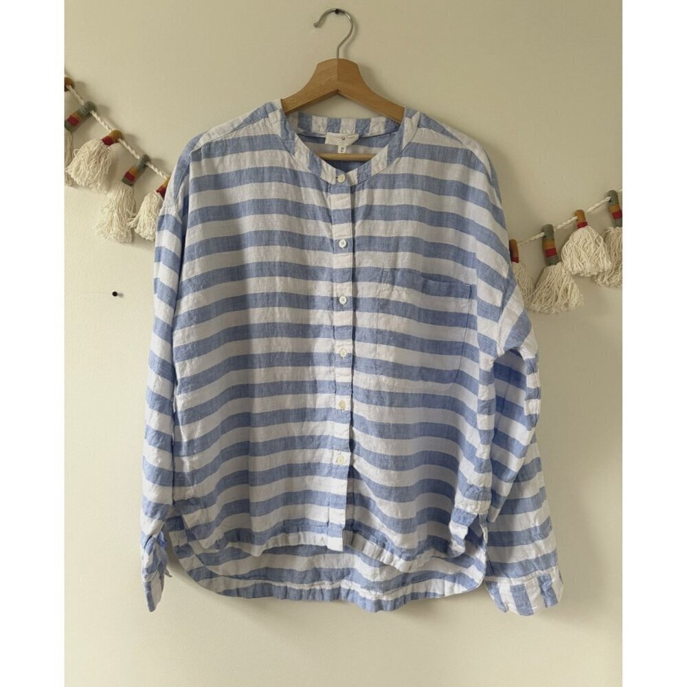 Lou & Grey Striped Linen Pocket Oversized Shirt Pristine Peri Nautical Coastal M
